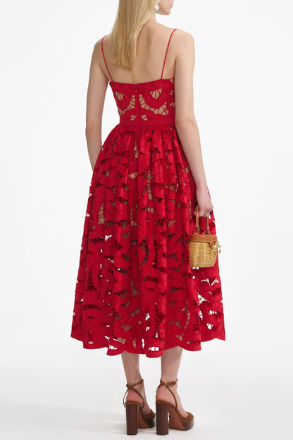 wendy Red Bow Embroidered Midi Dress