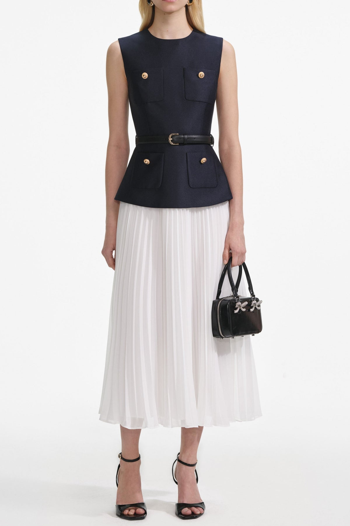 penny Navy Taffeta Midi Dress