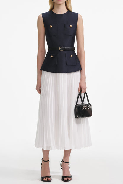 penny Navy Taffeta Midi Dress
