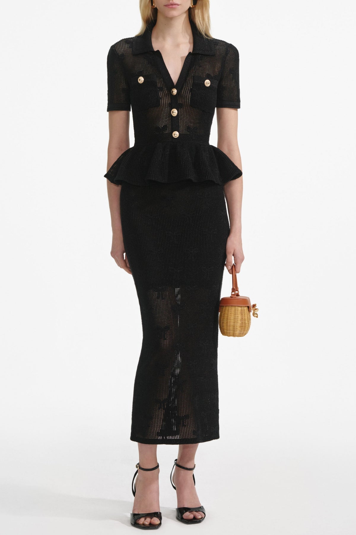 adelaide Black Bow Crochet Midi Dress