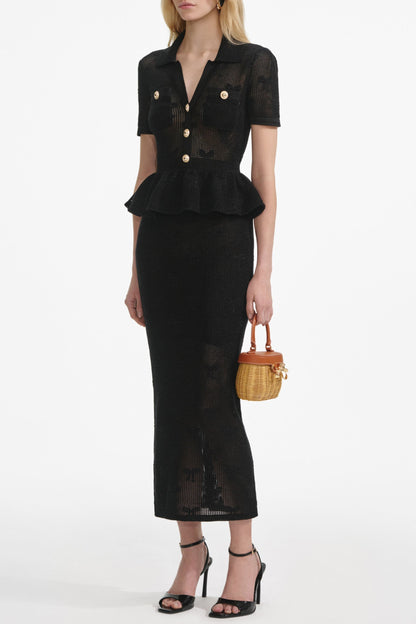 adelaide Black Bow Crochet Midi Dress