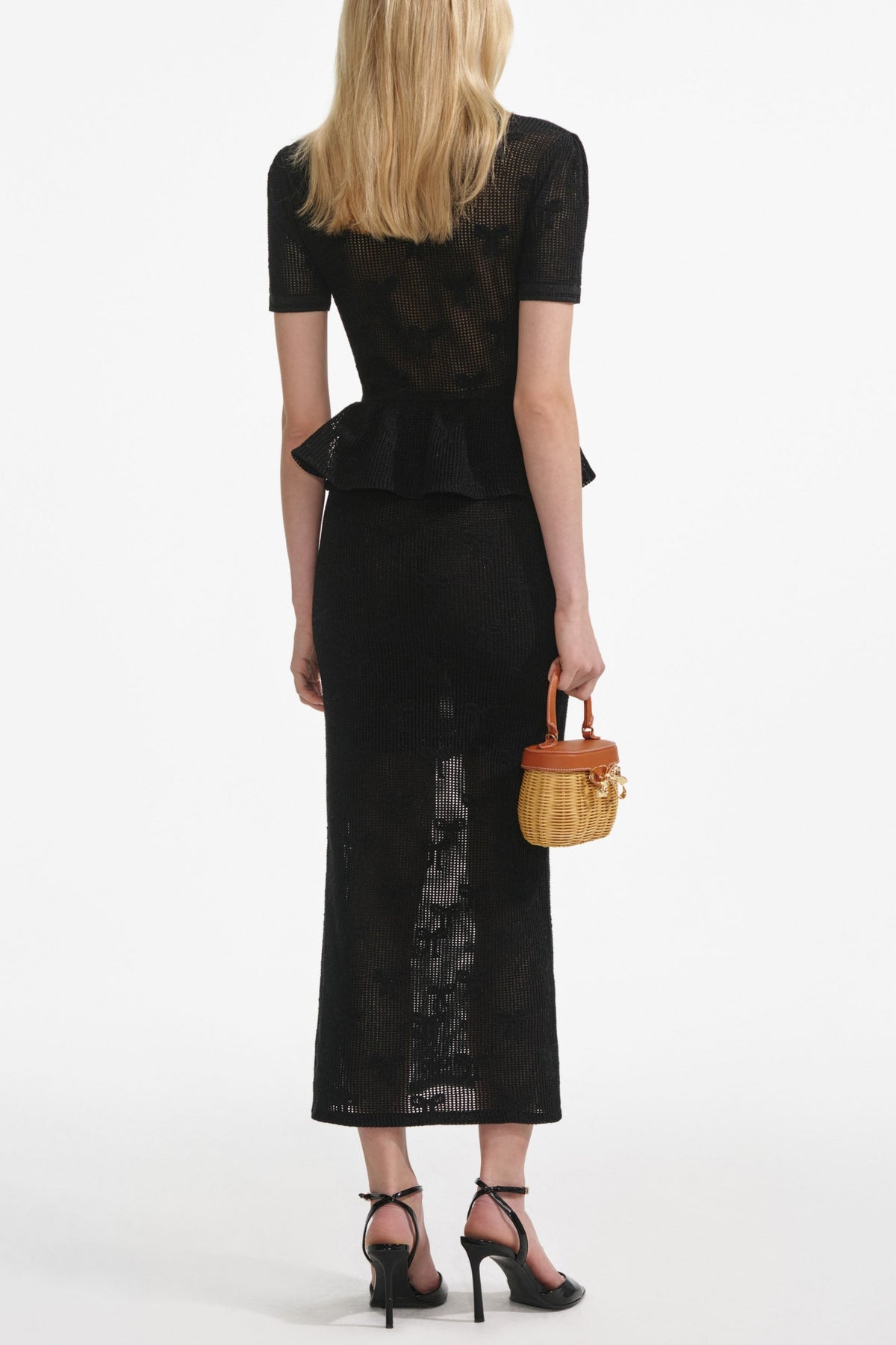 adelaide Black Bow Crochet Midi Dress