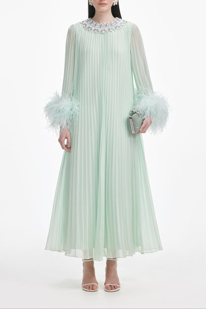 Mint Chiffon Feather Midi Dress
