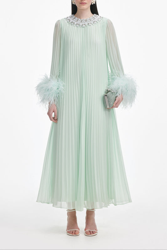 Mint Chiffon Feather Midi Dress
