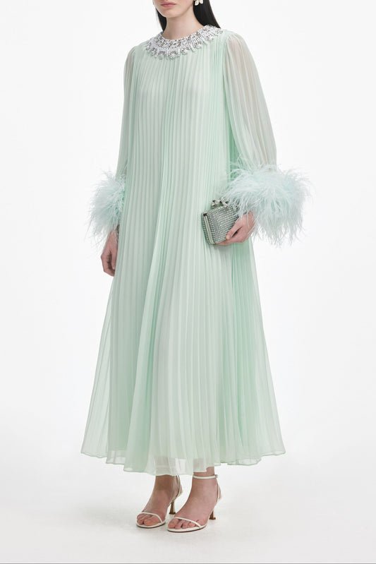 Mint Chiffon Feather Midi Dress