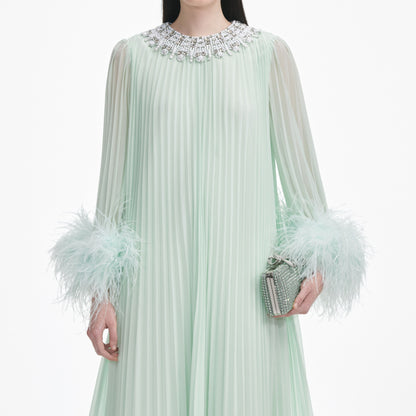 Mint Chiffon Feather Midi Dress