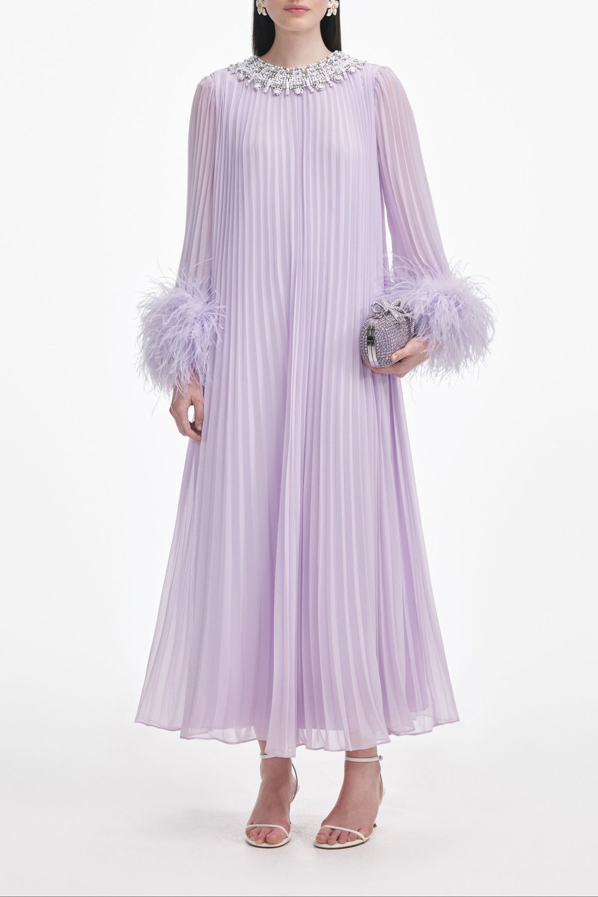 Lilac Chiffon Feather Midi Dress