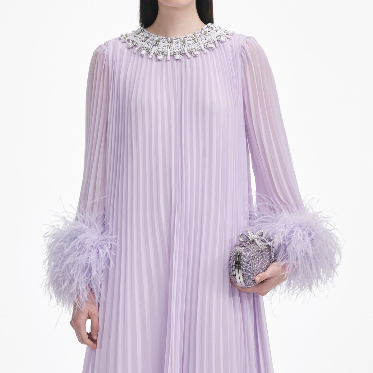 Lilac Chiffon Feather Midi Dress