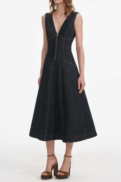sally Indigo Denim Midi Dress