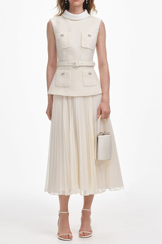 zoe Cream Boucle Sleeveless Midi Dress