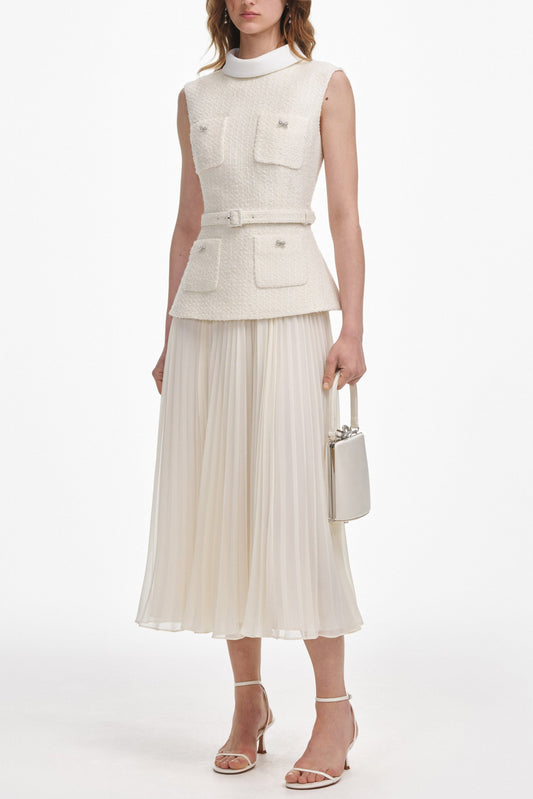 zoe Cream Boucle Sleeveless Midi Dress