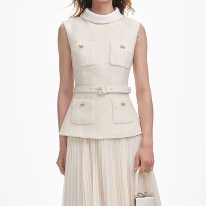 zoe Cream Boucle Sleeveless Midi Dress