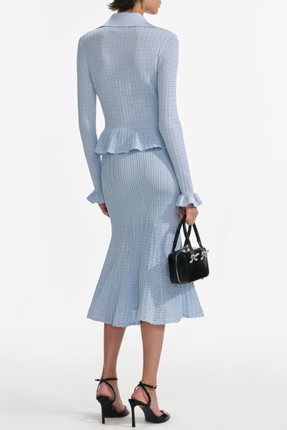 lillian Blue Pointelle Peplum Knit Midi Dress