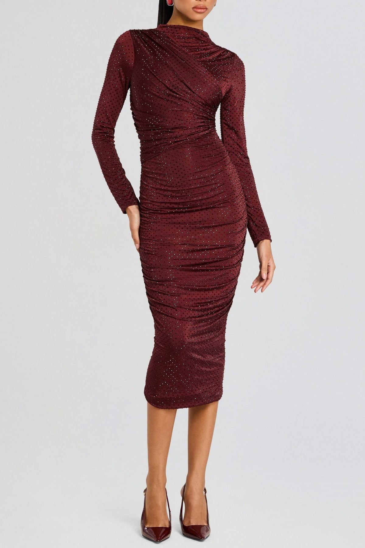 Pallavi Crystal Embellished Ruched Midi Dress