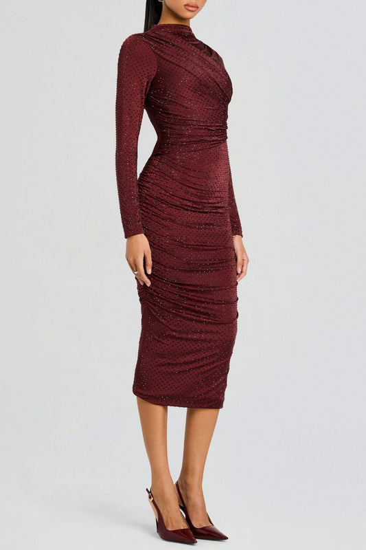 Pallavi Crystal Embellished Ruched Midi Dress
