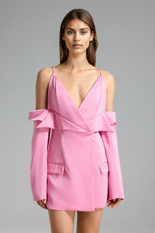 Paulina Satin Off Shoulder Mini Blazer Dress