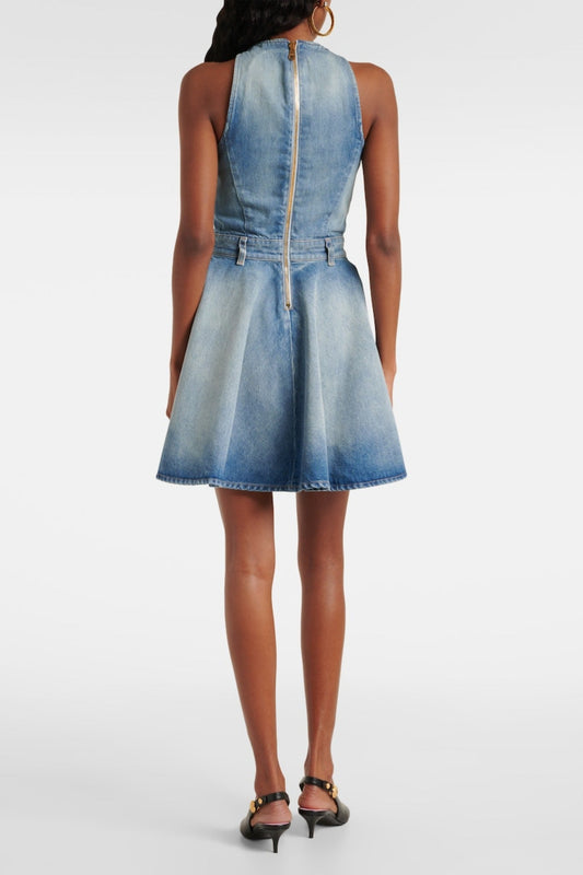 Denim Sleeveless Flared Mini Dress