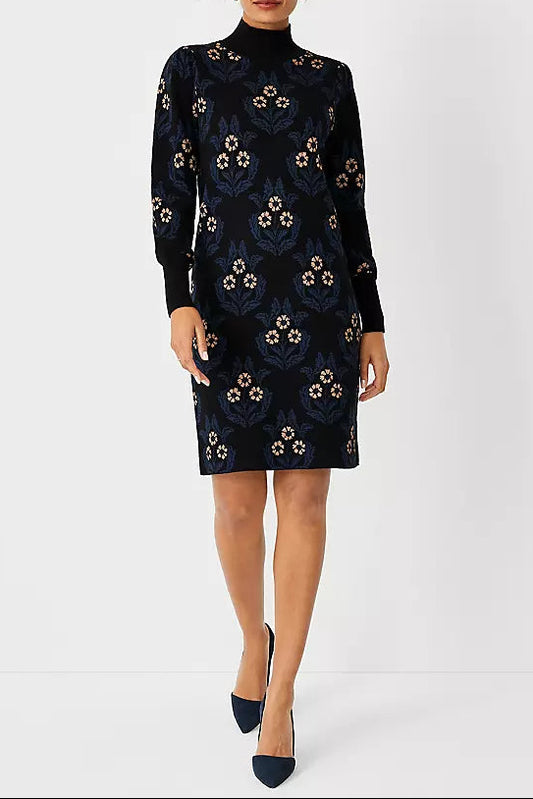 Petite Floral Mock Neck Sweater Dress