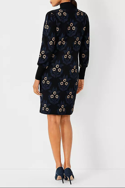 Petite Floral Mock Neck Sweater Dress
