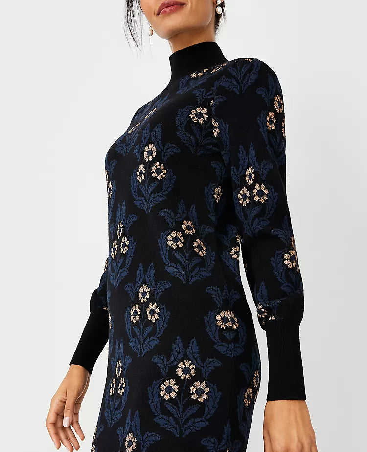 Petite Floral Mock Neck Sweater Dress