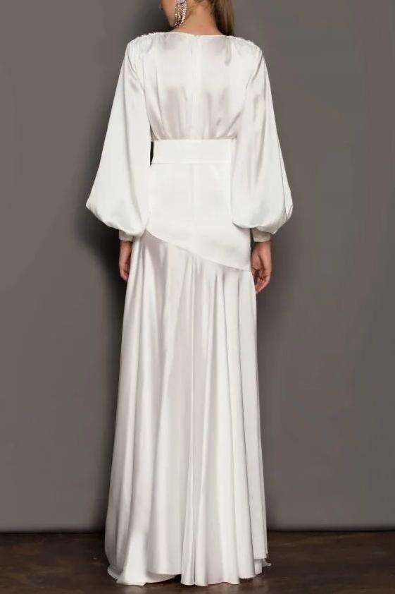 PHOEBE V-NECK BELTED SLIT MAXI DRESS