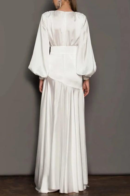 PHOEBE V-NECK BELTED SLIT MAXI DRESS