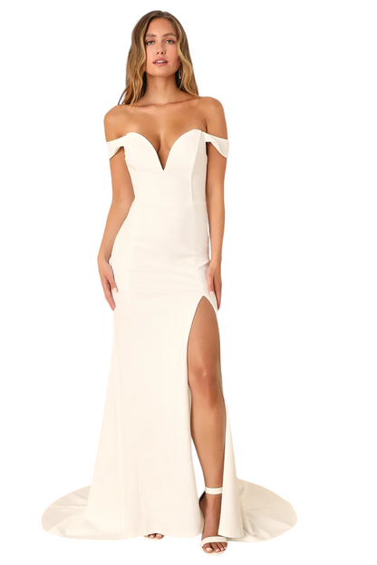 White Plunge Sleeveless Mermaid Maxi Dress