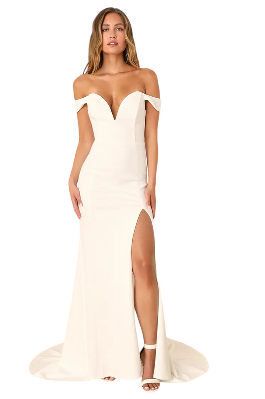 White Plunge Sleeveless Mermaid Maxi Dress