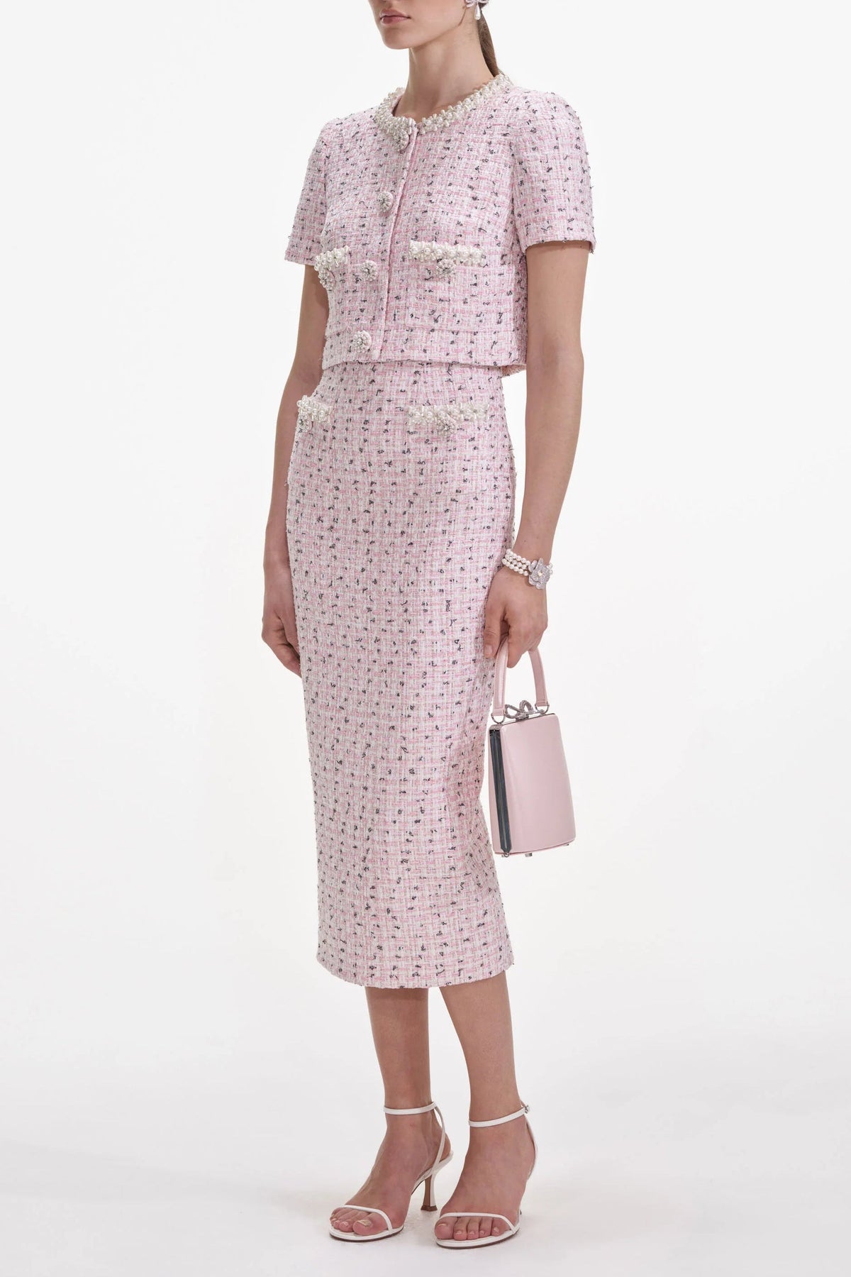Pink Boucle Pearl Top