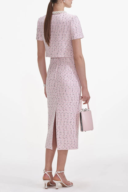 Pink Boucle Pearl Top