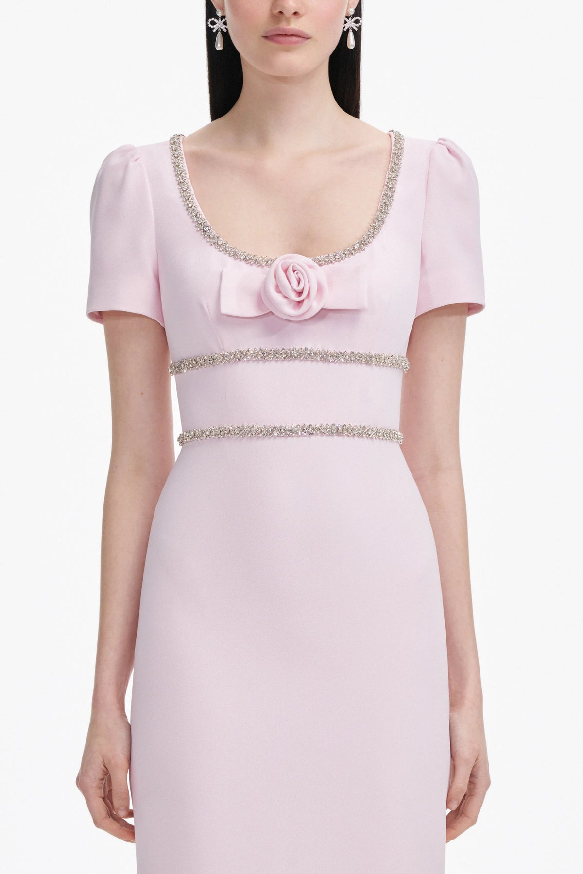 Pink Crepe Crystal Trim Maxi Dress