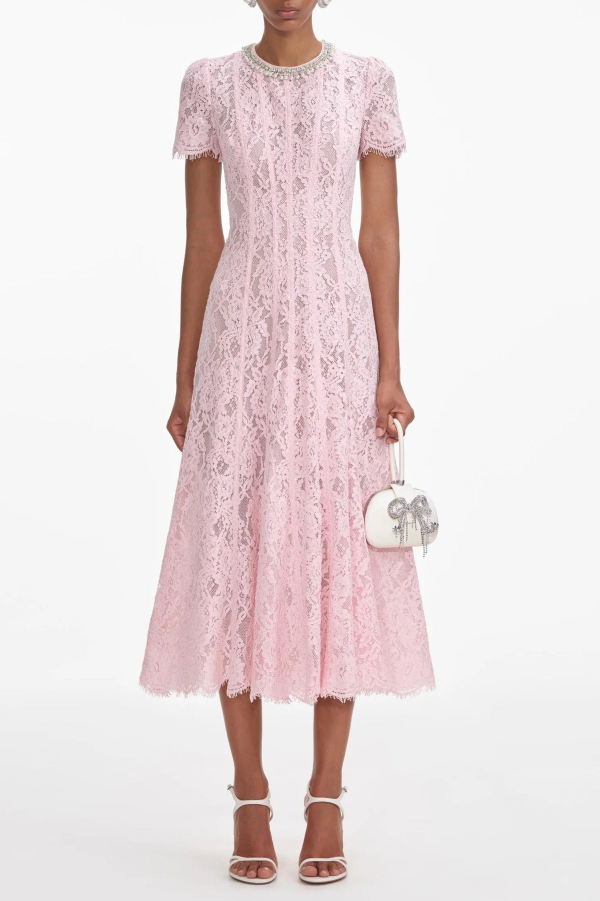 Pink Lace Embellished Midi Dress