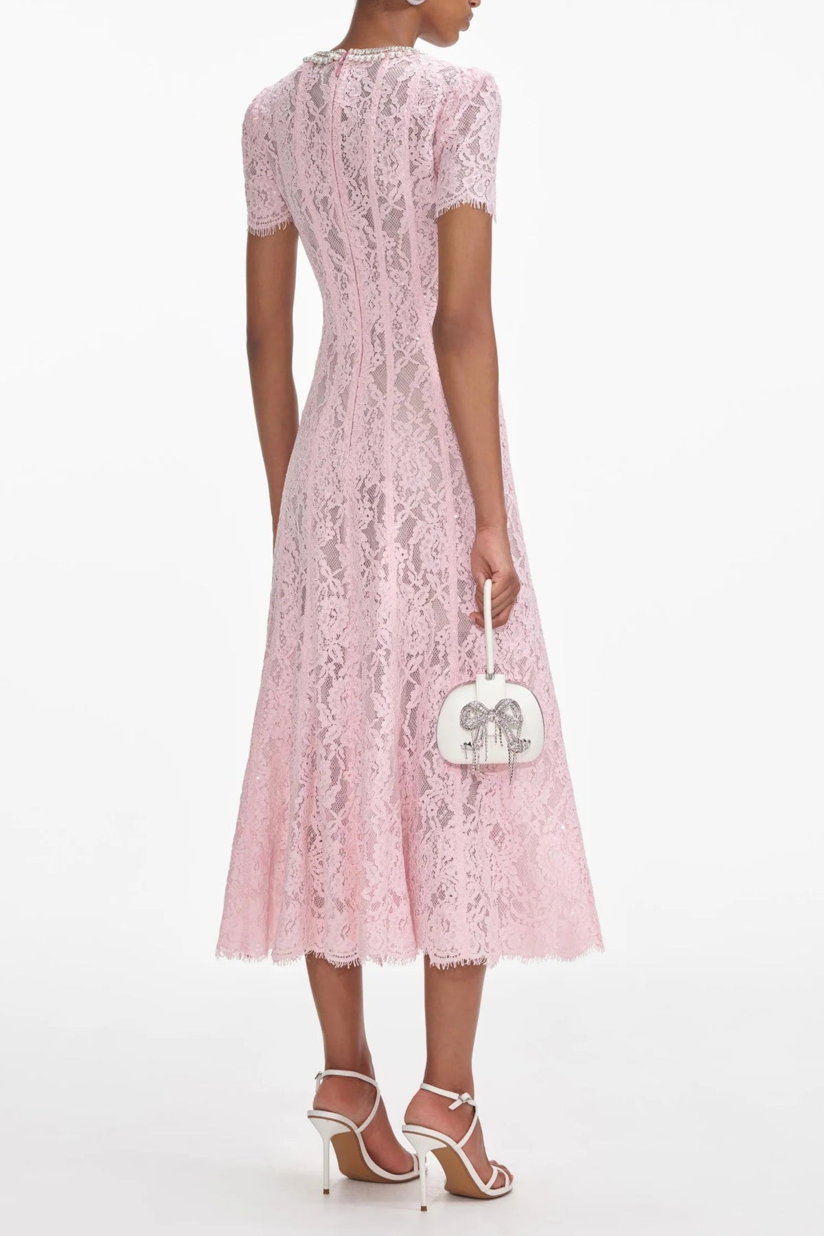 Pink Lace Embellished Midi Dress