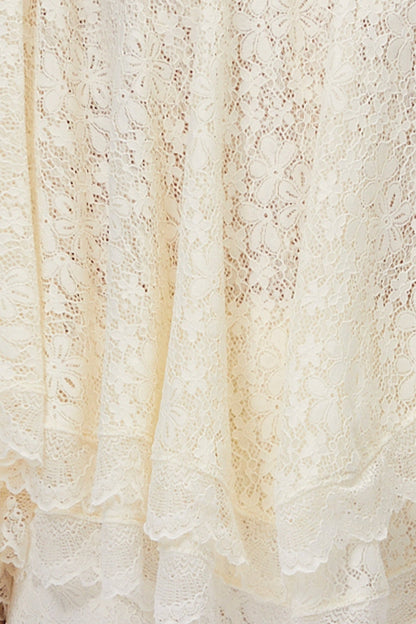 Cream Lace High Neck Tiered Ruffle Cape Blouse & Lace Shorts Two-Piece Set