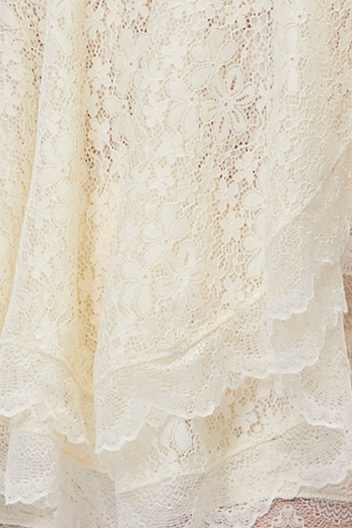 Cream Lace High Neck Tiered Ruffle Cape Blouse & Lace Shorts Two-Piece Set