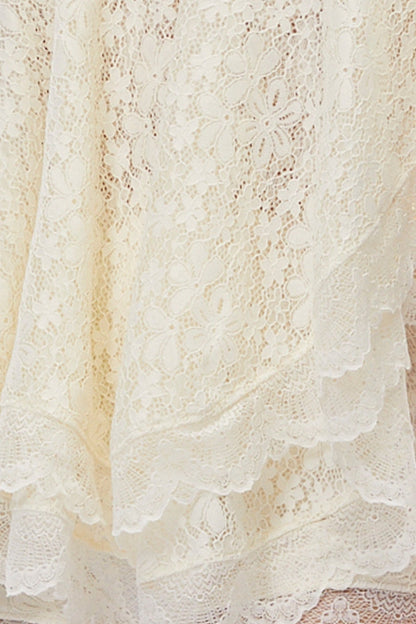 Cream Lace High Neck Tiered Ruffle Cape Blouse & Lace Shorts Two-Piece Set