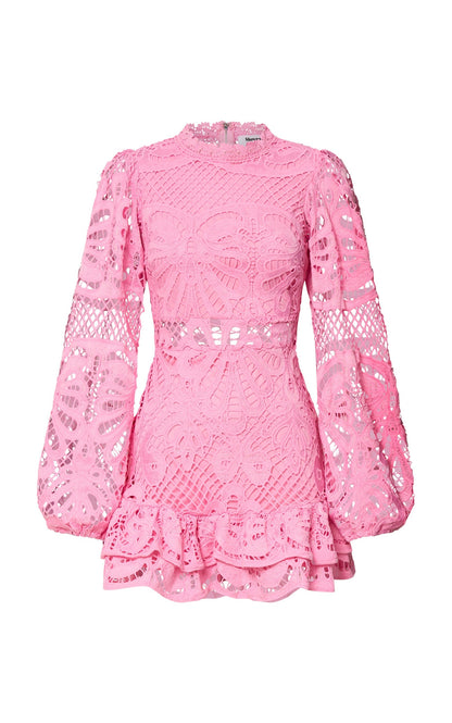 Long Puff Sleeve Lace Mini Dress