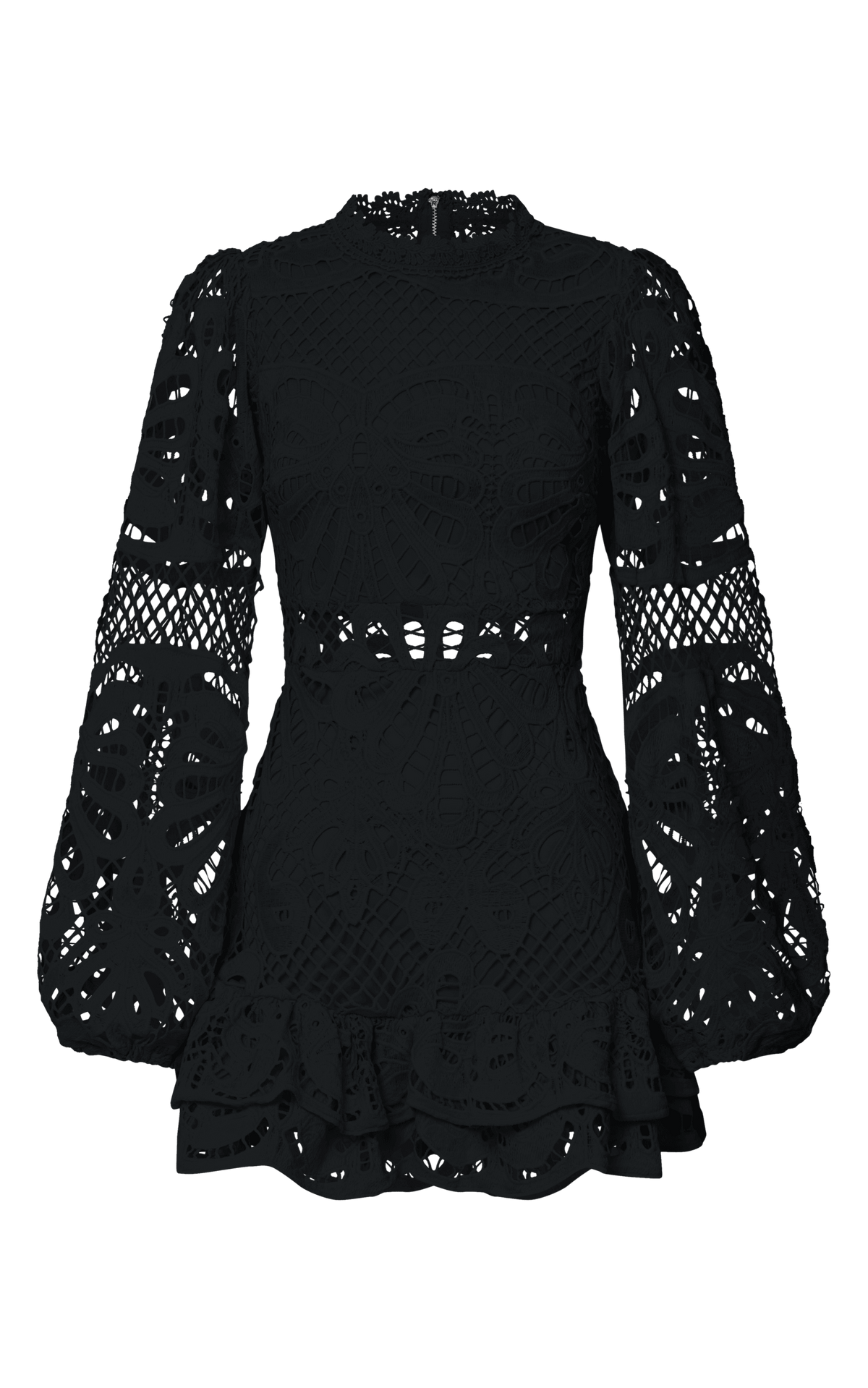 Long Puff Sleeve Lace Mini Dress