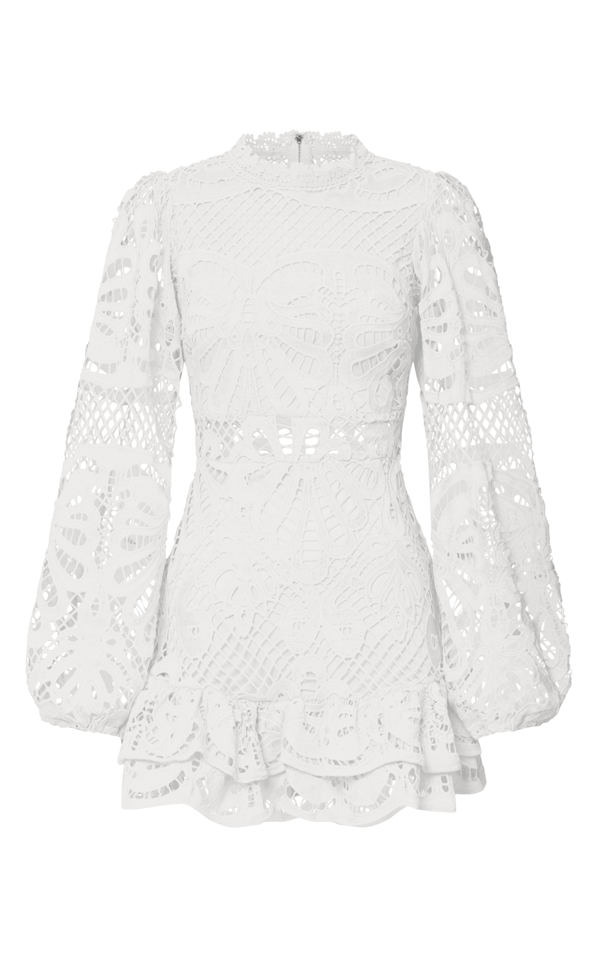 Long Puff Sleeve Lace Mini Dress
