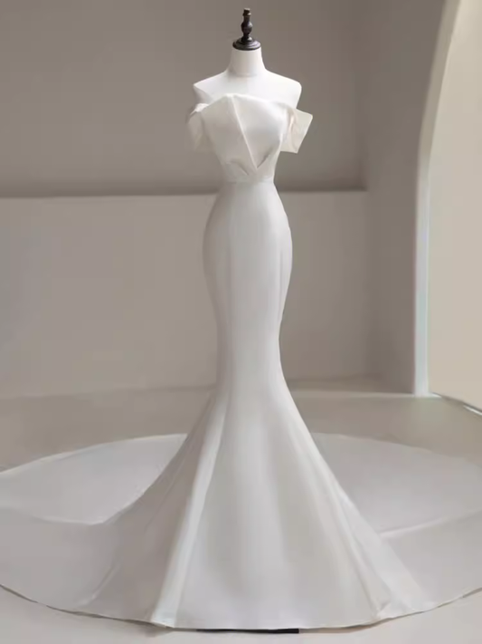 Mermaid Off The Shoulder White Satin Dresses