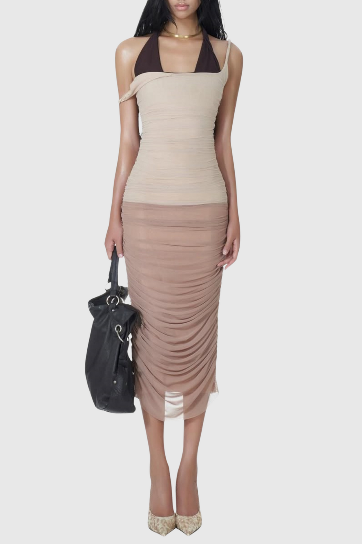 Mesh Ruched Midi Dress