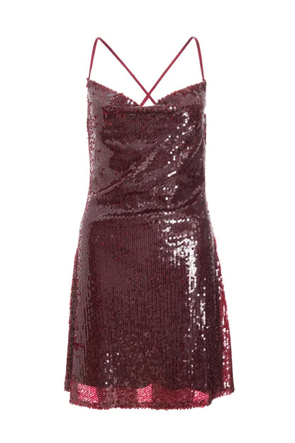 Wine Sequin Mini Dress