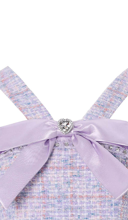 BOWTIE TWEED MINI DRESS IN LAVENDER