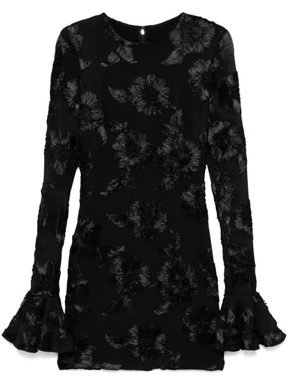 Floral-Embroidered Mesh Mini Dress In Black