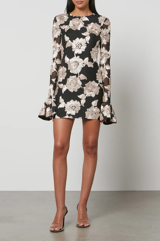  a floral dress with long sleeves 