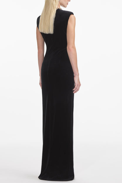 joa Black Velvet Embellished Maxi Dress