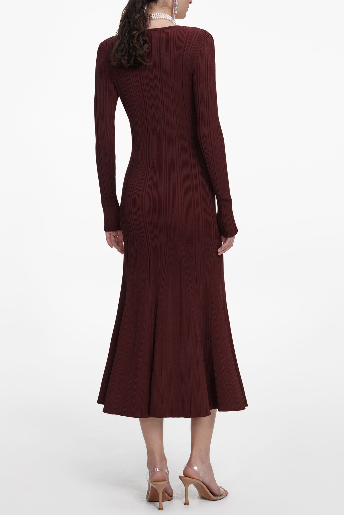 apphia Brown Contrast Lace Knit Midi Dress