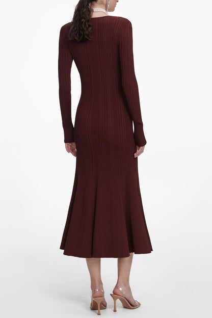 apphia Brown Contrast Lace Knit Midi Dress