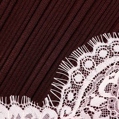 apphia Brown Contrast Lace Knit Midi Dress