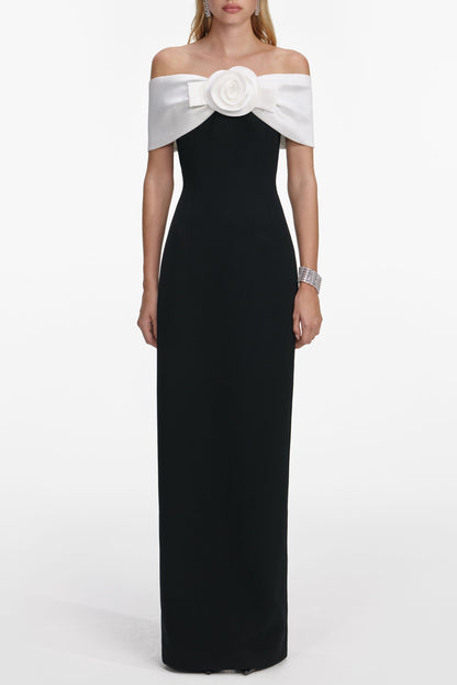 sandra off-shoulder 3d flower maxi dress in black